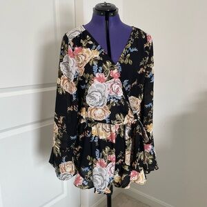 Entro Black Floral Wrap Shorts/Romper